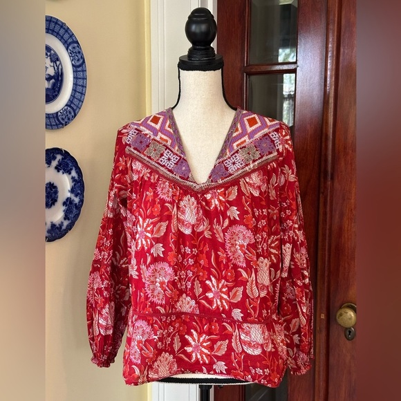 Rachel Zoe | Boho Floral V-Neck Blouse with Embroidery, Size XS - Picture 1 of 11